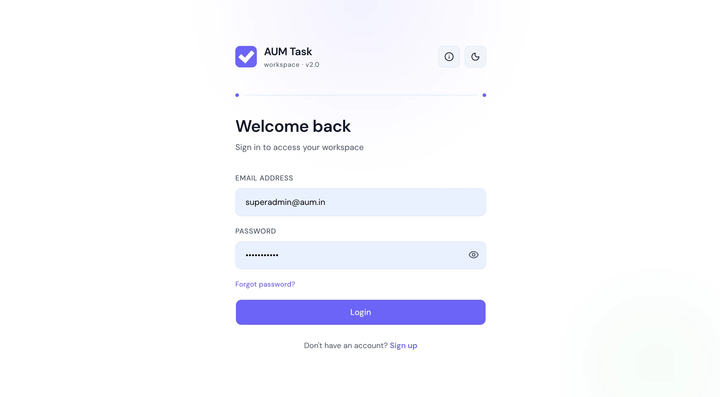 AUM Task Workspace Authentication Portal